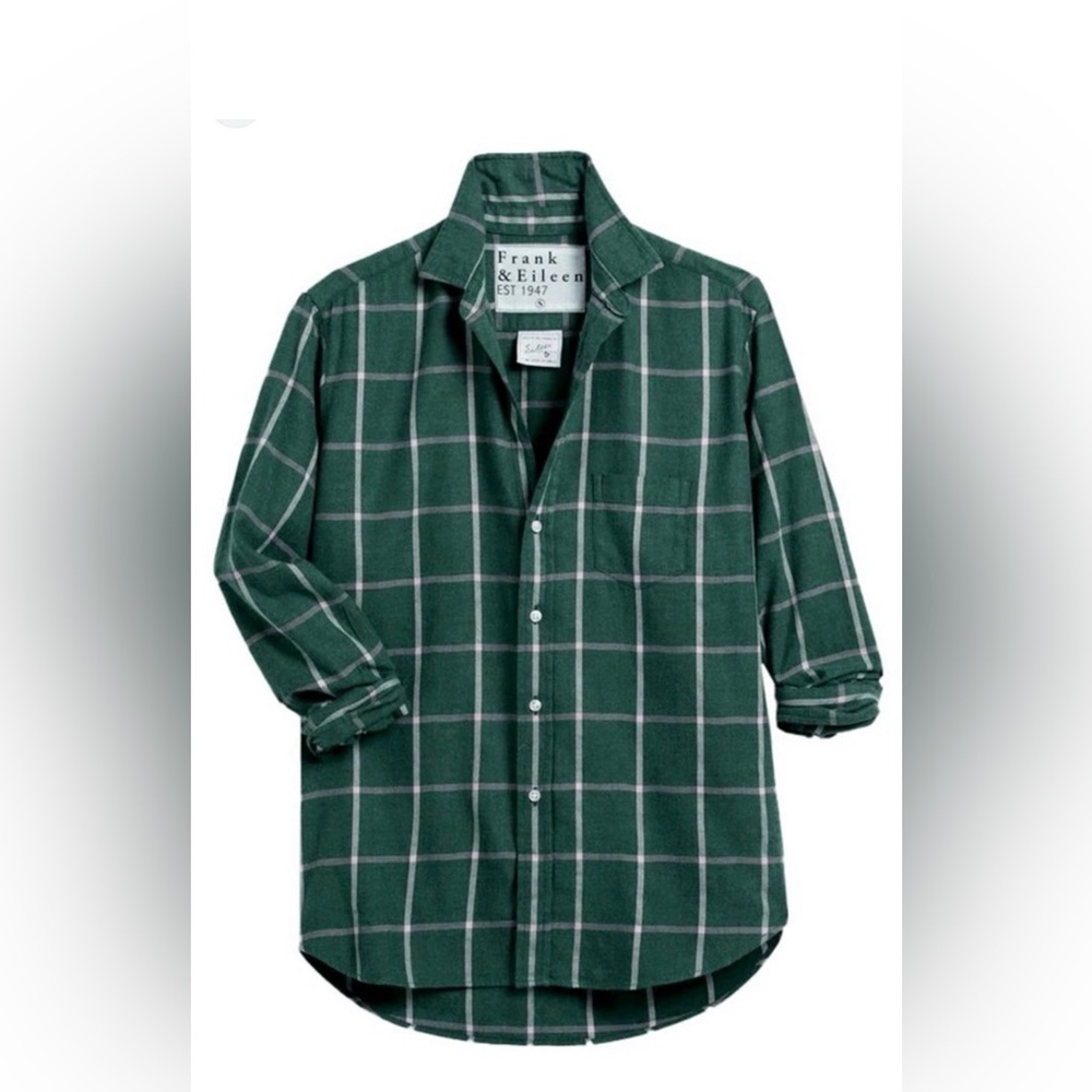 Frank & Eileen Windowpane Italian Eileen Flannel Green Button Down XS